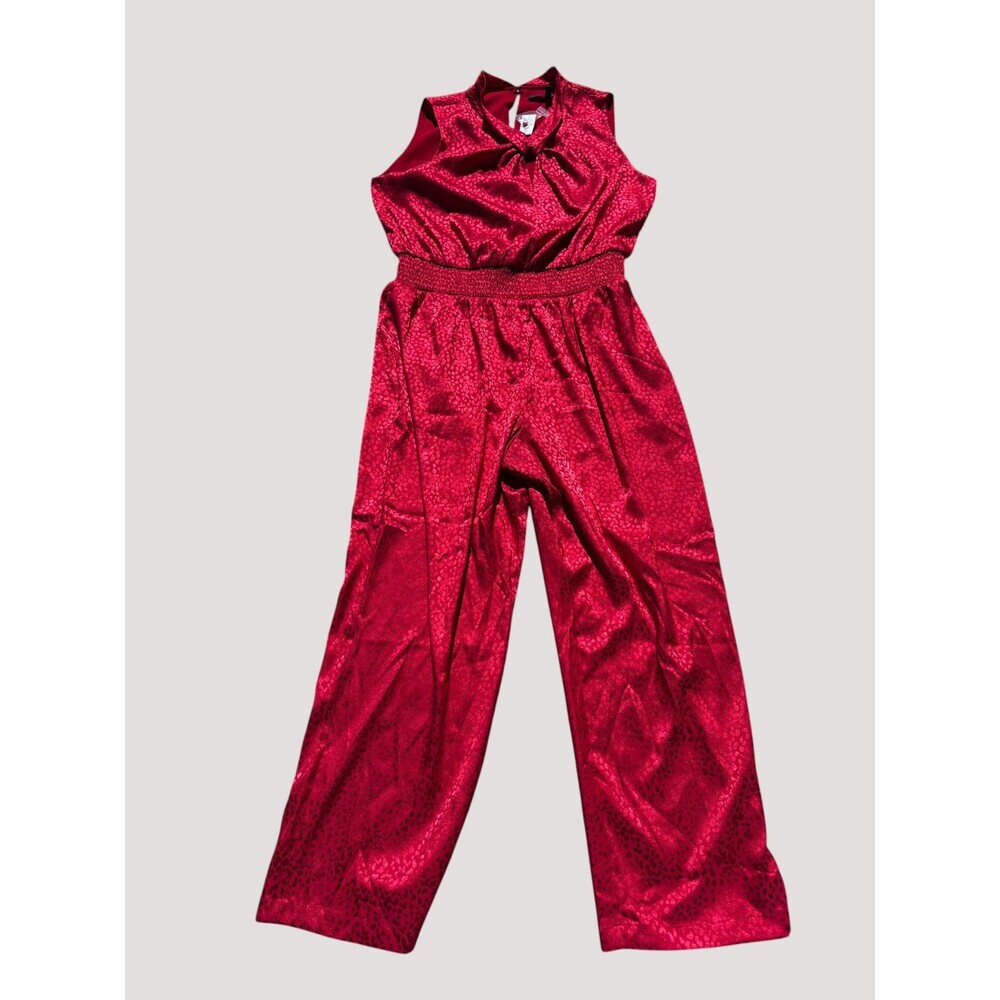 White House Black Market NWT Red Wide Leg Jumpsuit Twist Knot Neck Animal Print - Picture 2 of 15